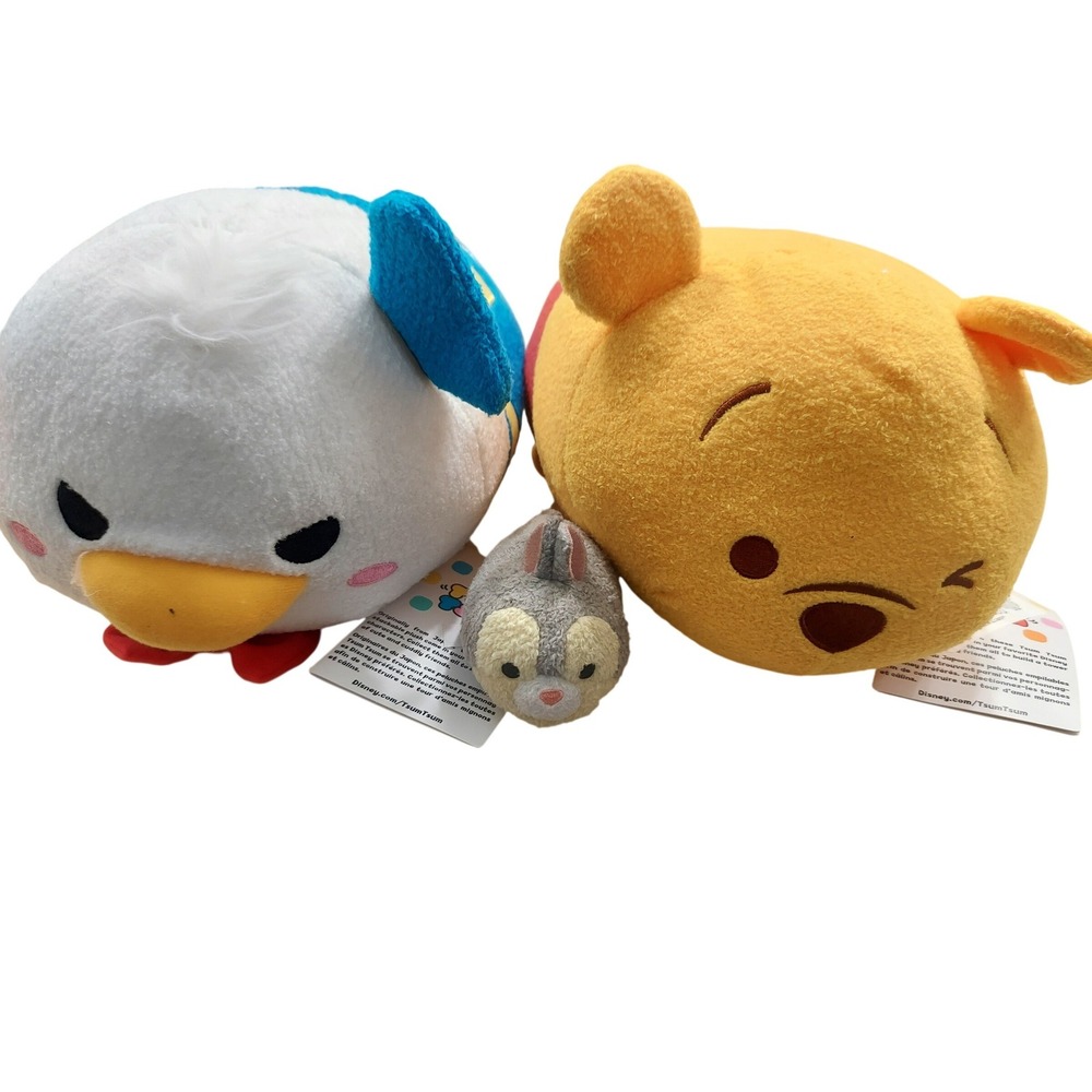 3 Disney Tsum Tsum Plush Lot Winnie the Pooh Donald Duck Thumper Stackable Toys